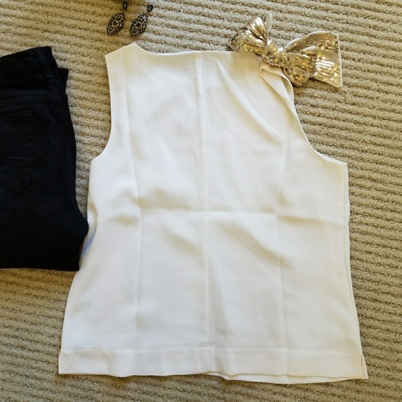 NWT J. Crew Ivory Airy Tank with Gold Sequins Bow - Picture 6 of 7
